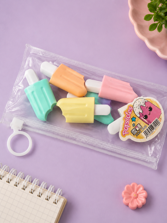 Cute Popsicle Highlighter Set (6 PCS) | Kawaii Pastel Marker Pens for School & Office