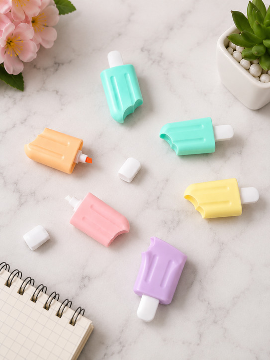 Cute Popsicle Highlighter Set (6 PCS) | Kawaii Pastel Marker Pens for School & Office