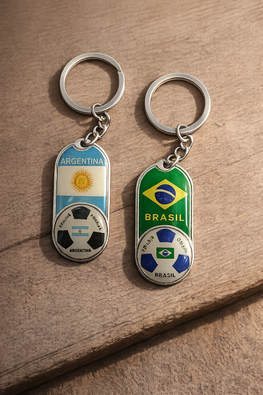 Argentina & Brazil Football Team Metal Keychain | Premium Sports Fan Key Ring