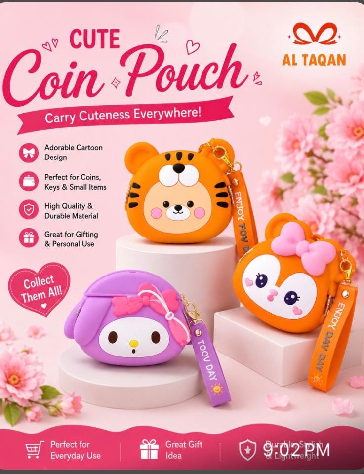 Cute Cartoon Coin Pouch Silicone Mini Wallet Keychain for Girls | Coin Purse for Coins, Keys & Small Items