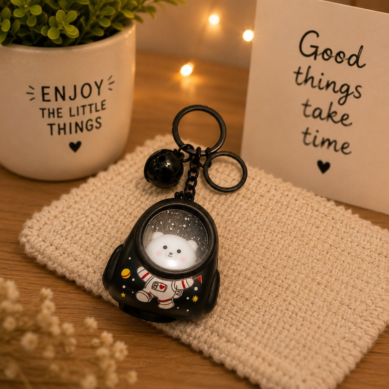 Cute Sleeping Astronaut Bear Keychain | Kawaii Space Bear Key Ring